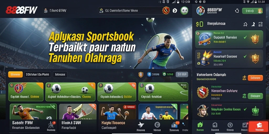 Tampilan layar utama aplikasi 888FW dengan berbagai pilihan taruhan.