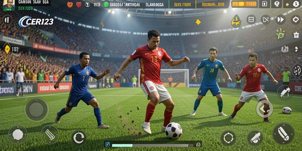 Gameplay seru CERI123 dengan grafik yang memukau di lapangan olahraga.