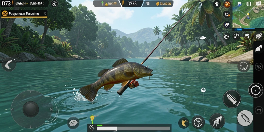 Gameplay D73 yang seru dan menantang saat memancing ikan.