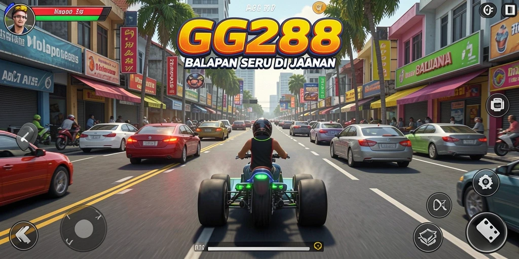 Screenshot gameplay GG288 menampilkan aksi balapan yang mendebarkan.