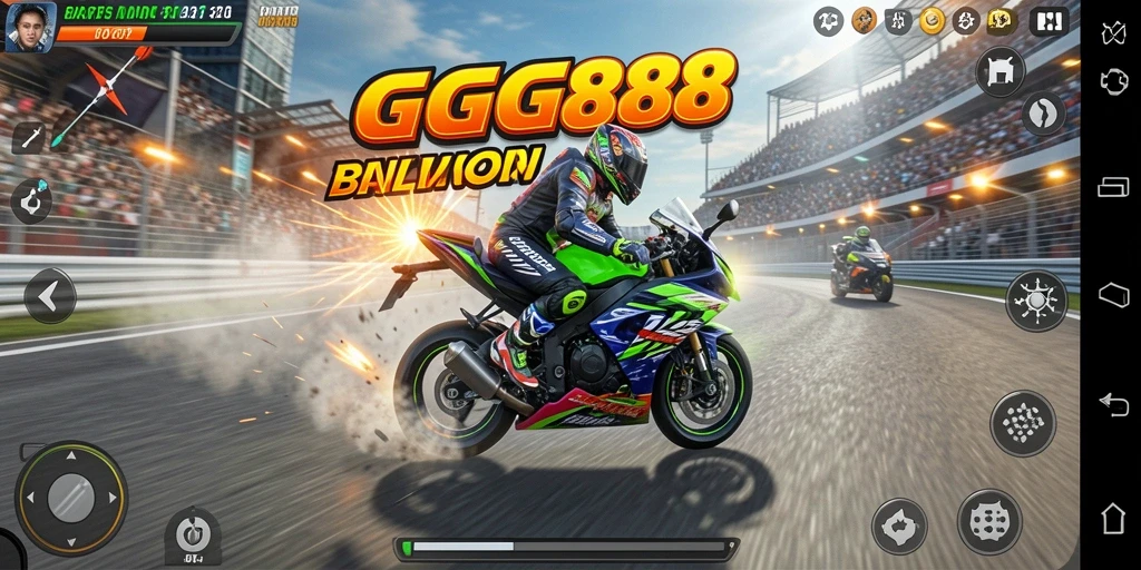 Screenshot GGG888 menampilkan aksi balap motor yang mendebarkan.