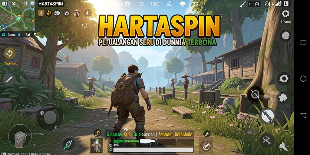 Screenshot gameplay HARTASPIN menampilkan petualangan seru di dunia terbuka.