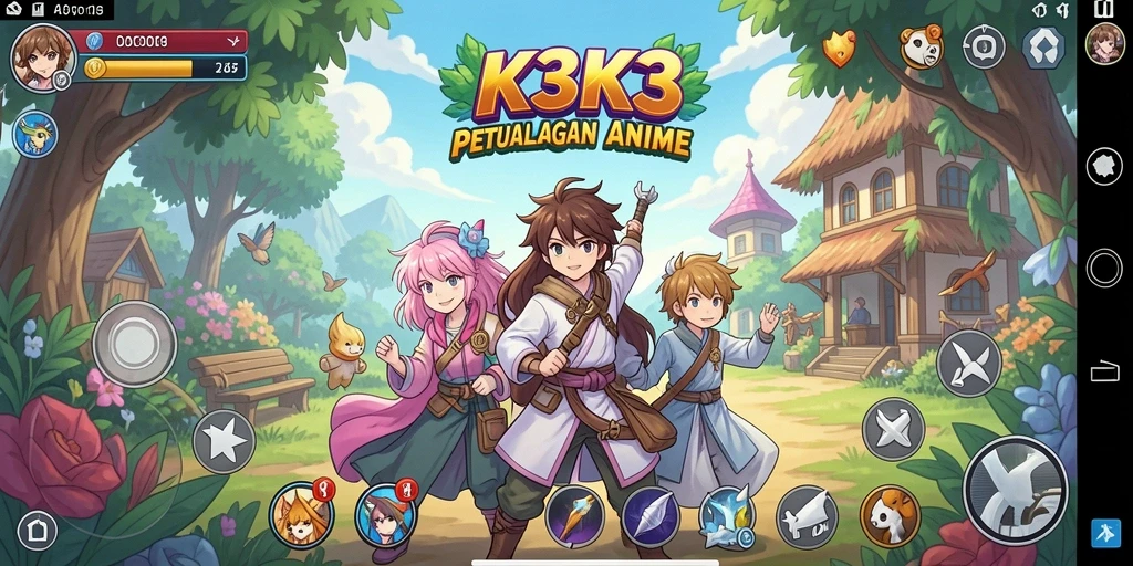 Tampilan gameplay K3K3 yang penuh warna dan dinamis.