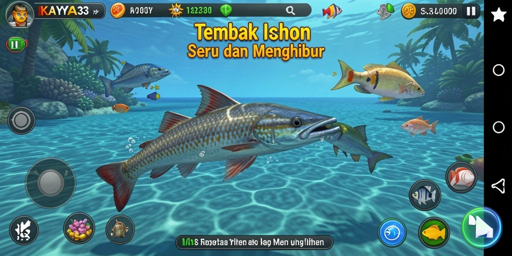 Tampilan gameplay KAYA33 yang seru dengan berbagai ikan untuk ditangkap.