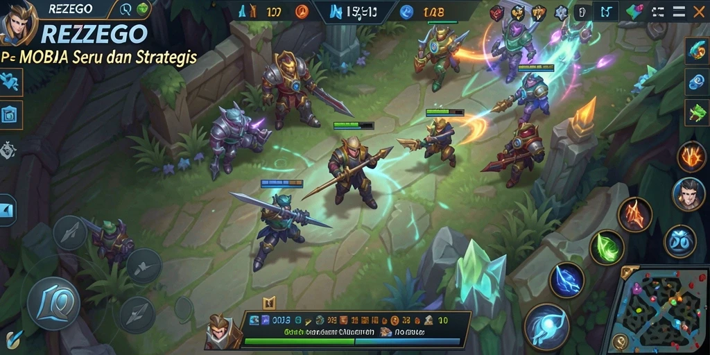 Tampilan gameplay seru di REZEGO, menunjukkan aksi pertempuran tim.