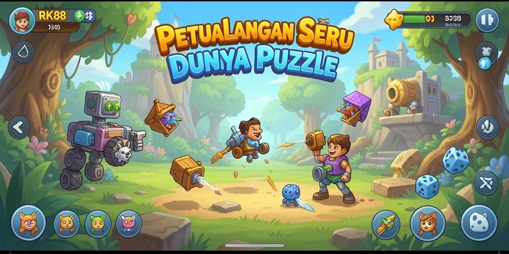 Screenshot gameplay RK88 yang menunjukkan tantangan teka-teki