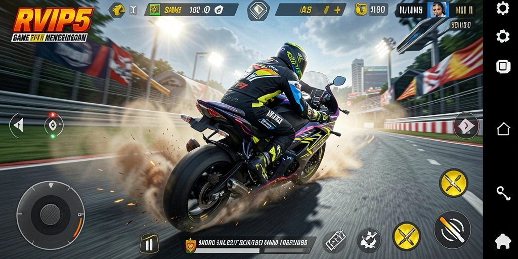 Tampilan seru gameplay balap motor di RVIP5.