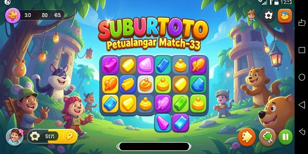 Tampilan gameplay <strong>SUBURTOTO</strong> yang seru dan menantang di dunia Match-3.